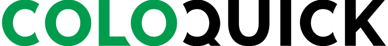 Das ColoQuick Logo zeigt den Firmennamen in großer Schrift und in ist in grün und schwarz gehalten.