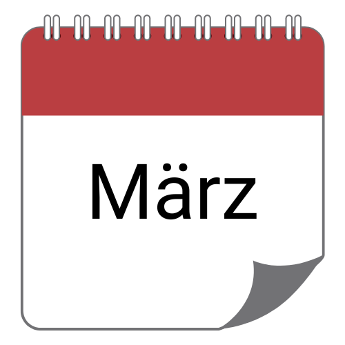 Ein rot weißer Kalender zeigt den aktuellen Monat für das Angebot des Monats.