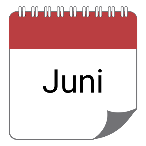 Ein rot weißer Kalender zeigt den aktuellen Monat für das Angebot des Monats.